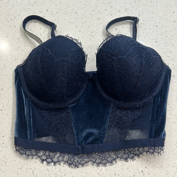 Victoria's Secret Other - Victoria’s Secret 34d dream angels navy velvet and Lace Bustier nwot